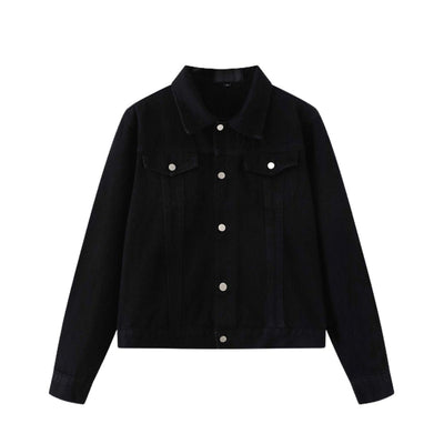Unisex Commuter Workwear Style Single-breasted Lapel Straight Denim Jacket