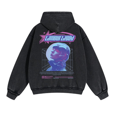 Camouflaged Y2k Graphic Double Slider Zip Hoodie-INNBLAC