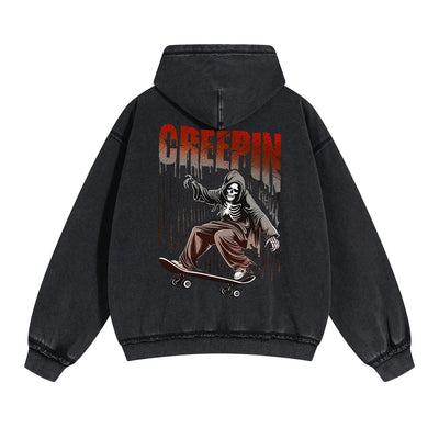 Skeleton Skate Graphic Double Slider Zip Hoodie-INNBLAC