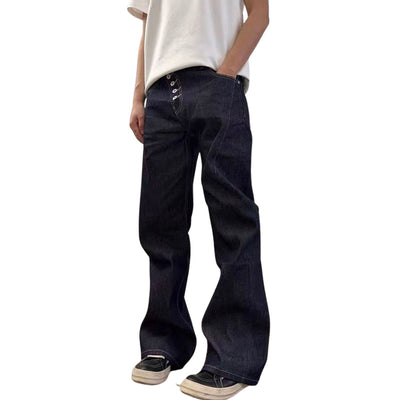 Button Fly Relaxed Straight Leg Raw Denim Jeans