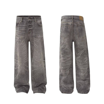 Vintage Washed Distressed Wide Leg Straight Denim Pants