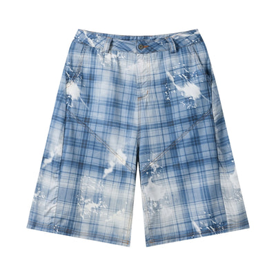 Vintage Plaid Curved-Cut Cropped Pants
