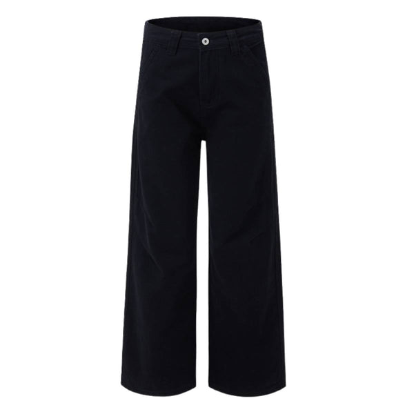 Vintage Washed High-Waist Relaxed Straight Wide-Leg Trousers