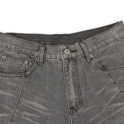 Smoky Gray Distressed Wide-Leg Jeans