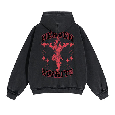 Heaven Awaits Christian Graphic Double Slider Zip Hoodie-INNBLAC