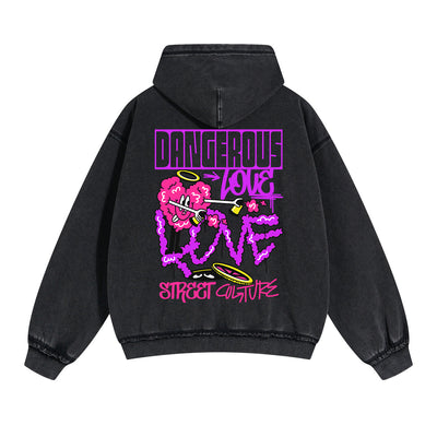 Dangerous Love Graffiti Cartoon Double Slider Zip Hoodie-INNBLAC