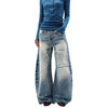 Washed Gradient Distressed Curved Leg Wide Denim Jeans