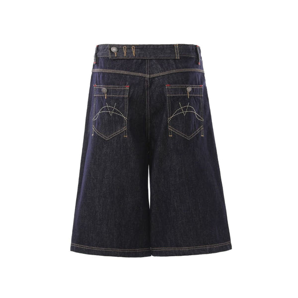 Deconstructed Embroidered Raw Denim Bermuda Shorts