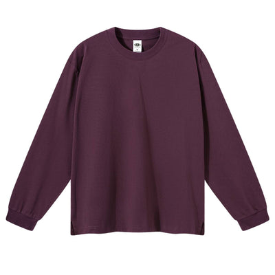 Solid Loose Fit Side Split Hem Long Sleeve T-Shirt