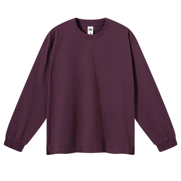 Solid Loose Fit Side Split Hem Long Sleeve T-Shirt