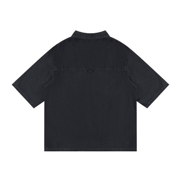 Cotton Washed Oversized Denim Collar Tee