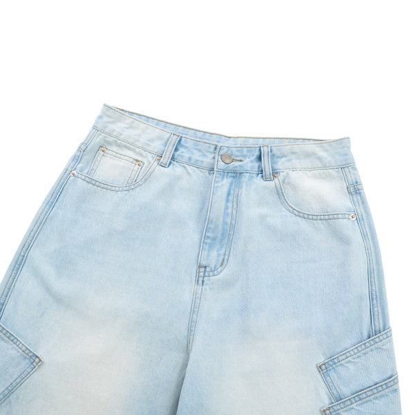 Faded Bleach Geometric-Pocket Baggy Jeans
