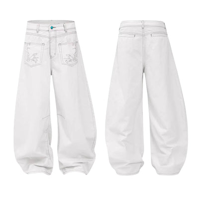Vintage Embroidered Lettering Relaxed Fit Jogger Pants
