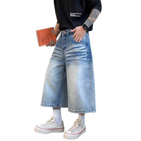 Vintage Wash Straight Leg Denim Shorts