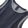 Sleeveless Embroidered Trim Denim Midi Dress
