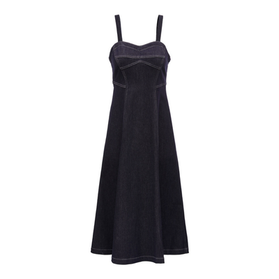 Women's Indigo Denim A-Line Midi Dress
