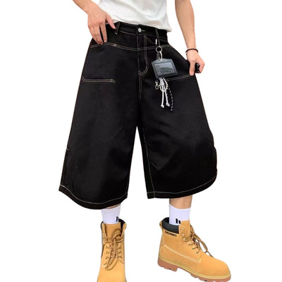 Contrast Stitch Utility Denim Shorts