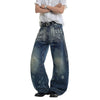 Paint Splatter Barrel Leg Denim Jeans with Rivet Details