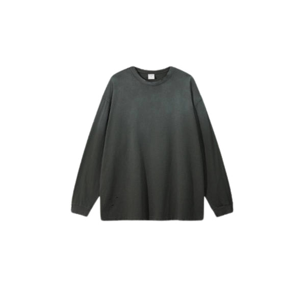 Retro Raw Edge Relaxed Fit Pure Cotton Long-Sleeve Tee 275gsm