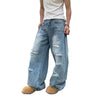 Heavy Distressed Curved Wide Leg Denim Jeans