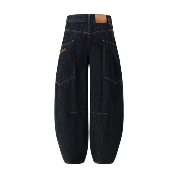 Men's Curved Crescent Denim Pants – Loose Wide-Leg Street Style