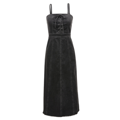 Lace-Up Front Spaghetti Strap Midi Dress