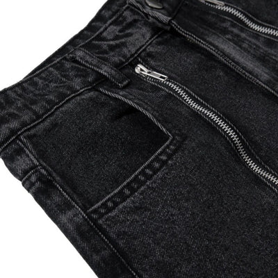 Men's American Street Washed Denim Pants Distressed Loose Flare Zipper