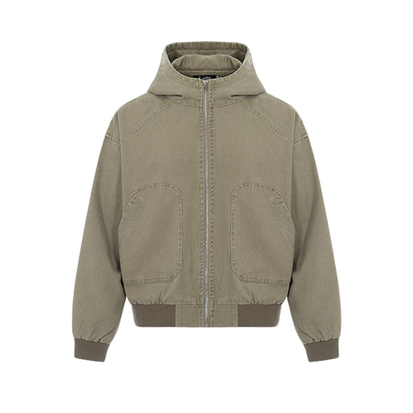 Vintage Washed Hooded Denim Work Jacket for Men