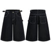 Retro Raw Denim Wide-Leg Bermuda Shorts