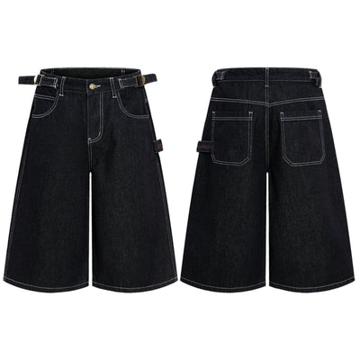 Retro Raw Denim Wide-Leg Bermuda Shorts