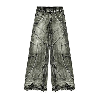 Smoke Rise Raw Hem Wide-Leg Distressed Jeans