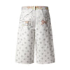Washed Rabbit Print Polka Dot Bow Detail Relaxed Wide-Leg Bermuda Shorts