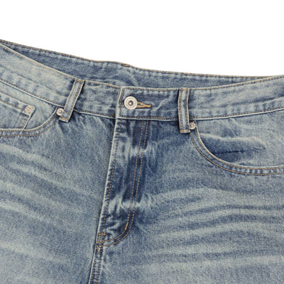 Vintage Washed Distressed Wide Leg Straight Jeans