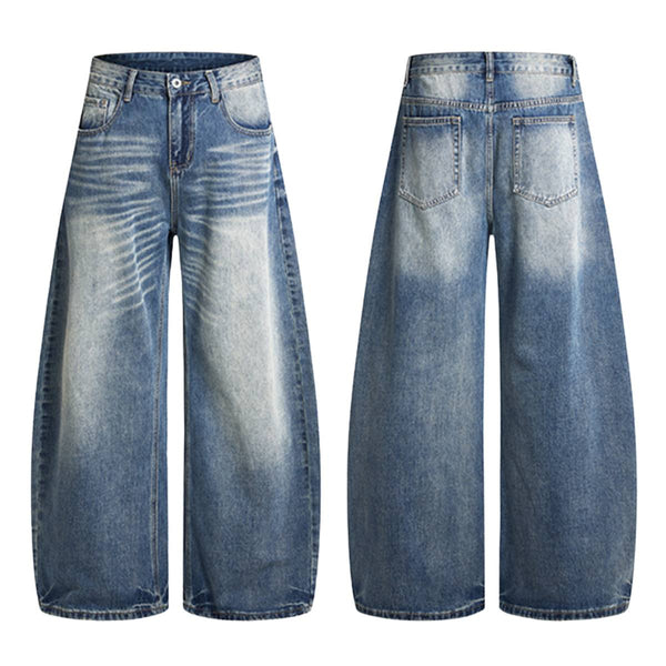 Washed Scythe Silhouette Wide Leg Denim Pants