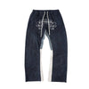 Vintage Inspired Denim Panel Straight Leg Drawstring Pants