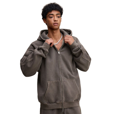 Double Slider Fleece Kangaroo Pocket Hoodie