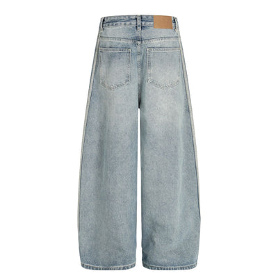 Men's Washed Distressed Denim Pants Vintage American Loose Wide Leg