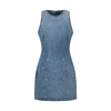 Rhinestone-Embellished Sleeveless Denim Mini Dress