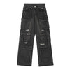 Men's Cargo Denim Pants Wide Leg Distressed Punk Street Unique