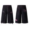 Washed Contrast Star Heart Embroidered Button Wide-Leg Bermuda Shorts