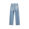 Raw Hem Embroidered Pearl-Frog Closures Jeans
