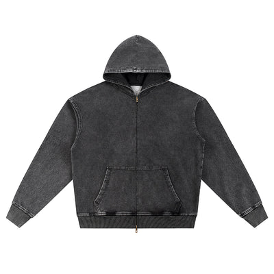 Double Slider Zip Knit Denim Hoodie