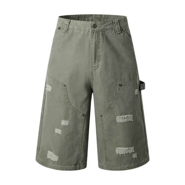 Vintage Washed Distressed Utility Bermuda Shorts