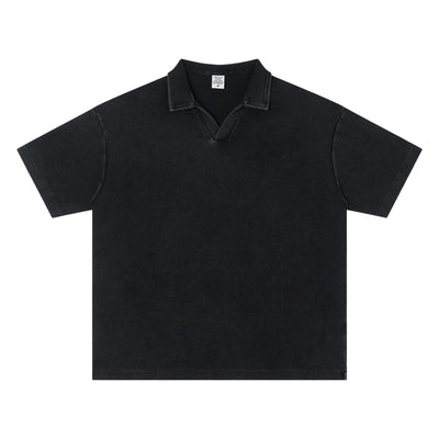 Retro Distressed Waffle Vintage Wash Polo T-Shirt
