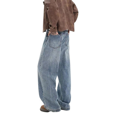Retro Light Wash Oversized Straight Leg Denim Jeans