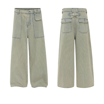 Vintage Patchwork Appliqué Wide-Leg Curved Barrel Jeans