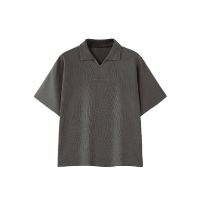 Vintage Snow Washed Waffle Knit V-Neck Polo Tee