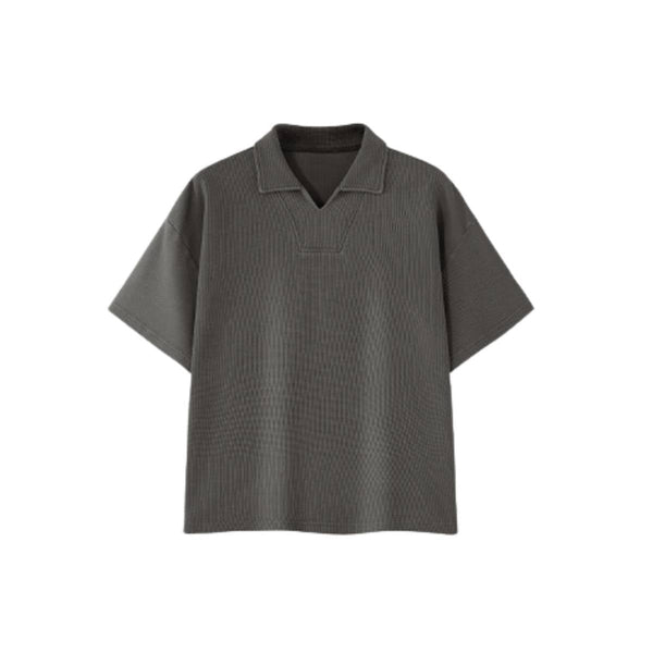 Vintage Snow Washed Waffle Knit V-Neck Polo Tee