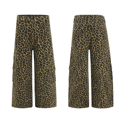 Leopard Print Patchwork Relaxed Wide-Leg Lounge Pants