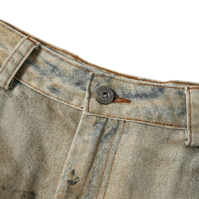 Vintage Mud-Washed Denim Texture Bermuda Shorts